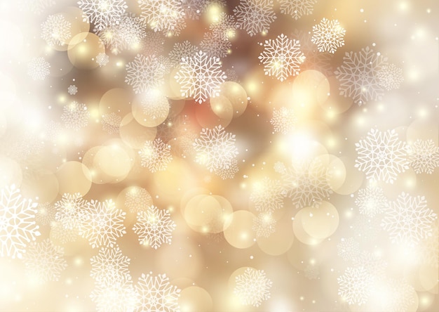 Weihnachtshintergrund mit Schneeflocken und Bokeh-Lichterdesign