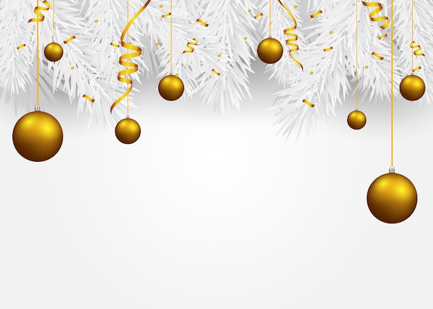 Weihnachtshintergrund mit Tannenzweigen und goldenen Bällen