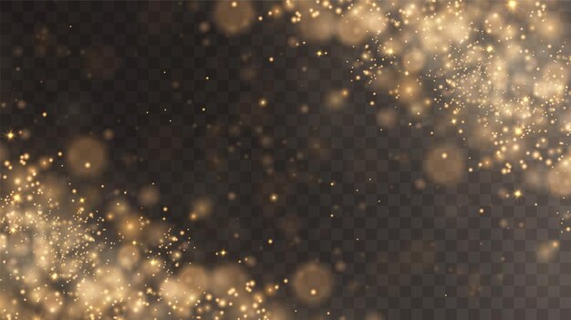 Weihnachtshintergrund Pulver PNG Magisch glänzender Goldstaub Feines glänzendes Staub-Bokeh-Partikel