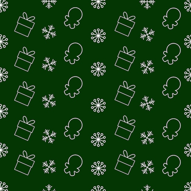 Weihnachtshintergrundmuster mit illustrationen einer großen anzahl von weihnachtsikonen auf einer grünen rückseite