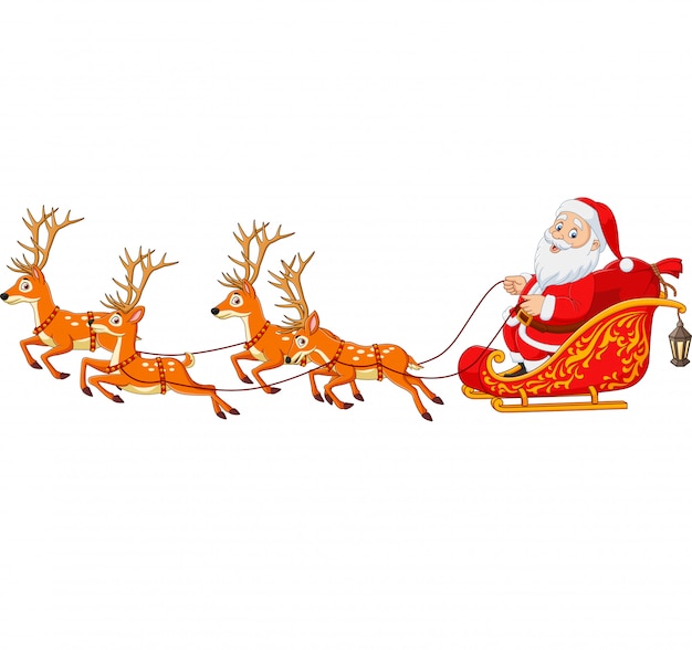 Weihnachtskarikatur Sankt mit Renpferdeschlitten