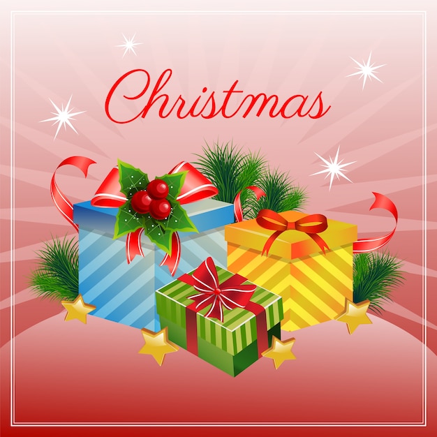 Weihnachtskarte mit Geschenkbox und Banddekoration