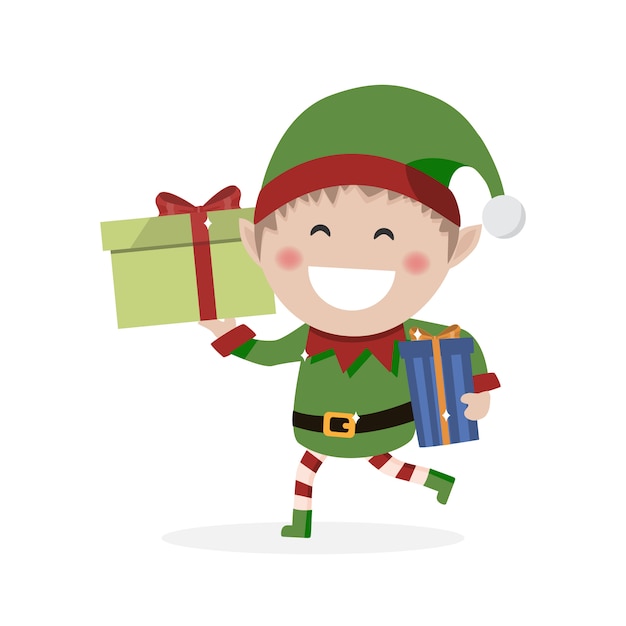 Weihnachtskobold. Kleiner Elf mit Geschenken.