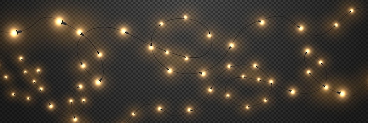 Vektor weihnachtskränze lichter mit glühbirneffekt auf durchsichtigem hintergrund