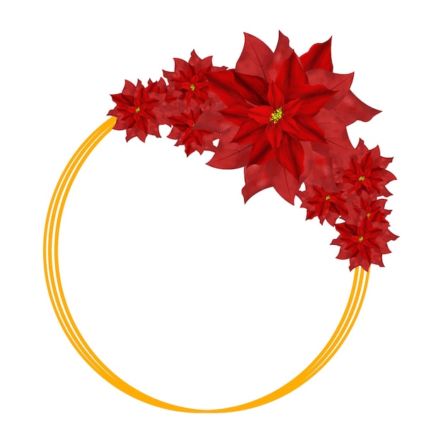 Weihnachtskranz bunte poinsettia-blumenvektorillustration mit goldenem rundem rahmen