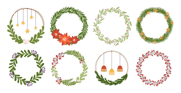 Weihnachtskranz Tannenzweige und Beeren Runde immergrüne Partydekoration Weihnachten Advent und Neujahr festliche Heimdekorationen Winter-Retro-rassige Vektorgrafik