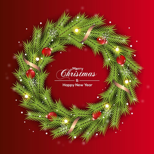 Weihnachtskranzdekoration grünes tannenblatt mit silberner und roter kugel