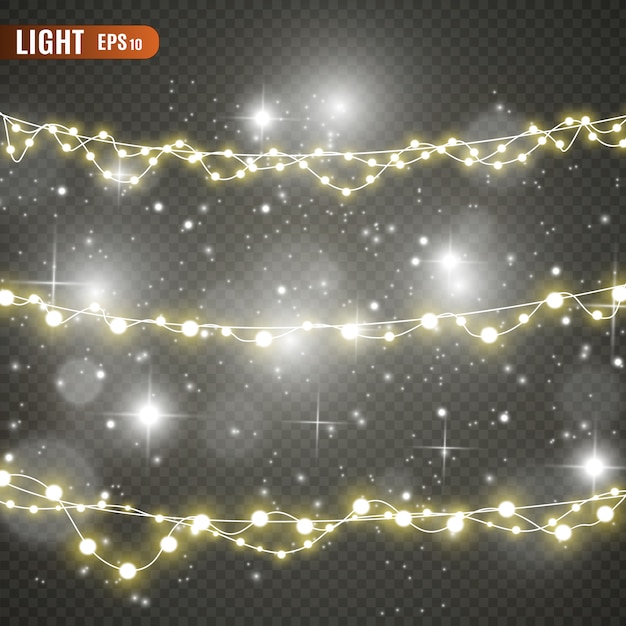 Weihnachtslichter lokalisiert auf transparentem hintergrund.