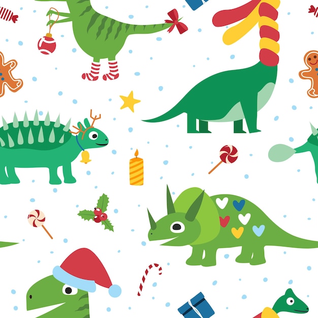 Weihnachtslustige dinosaurier, nahtloses muster.