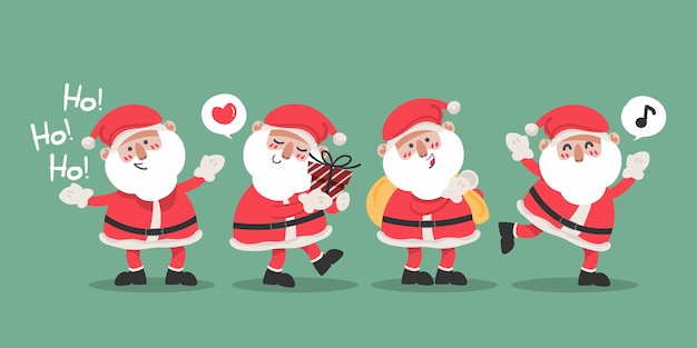 Weihnachtsmann-charaktersammlung im flachen design vektorillustration
