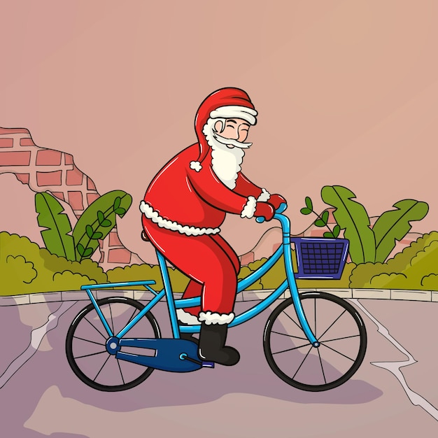 weihnachtsmann, der fahrradvektorillustration reitet