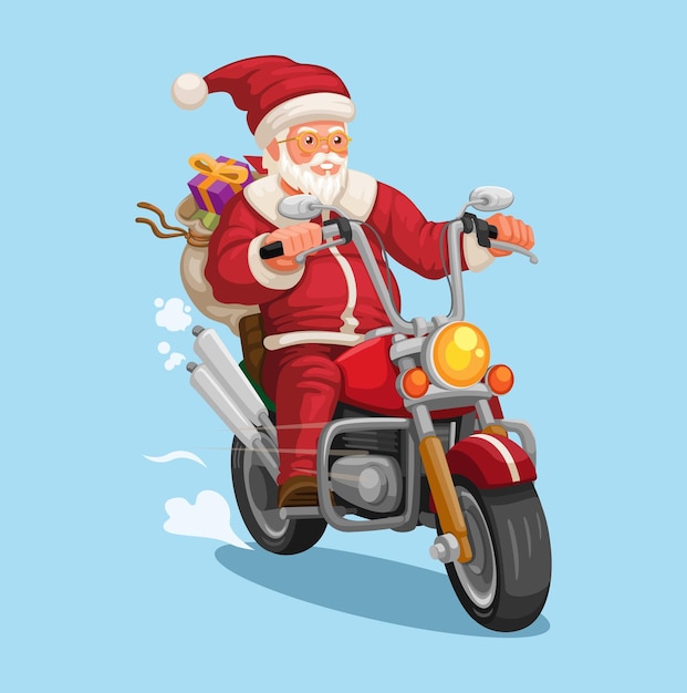 Weihnachtsmann, der motorradkarikatur-illustrationsvektor reitet