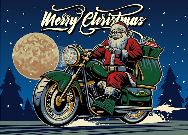 Vektor weihnachtsmann fährt motorrad illustration vektor