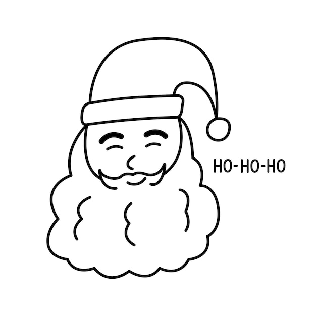 Weihnachtsmann-Kopf-Doodle-Clipart Weihnachtsmann lächelt und sagt ho ho ho Umrissenes Gesicht alter Mann mit Hut