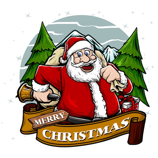 Weihnachtsmann mit der glocke passend für plakatweihnachtsthemaillustration
