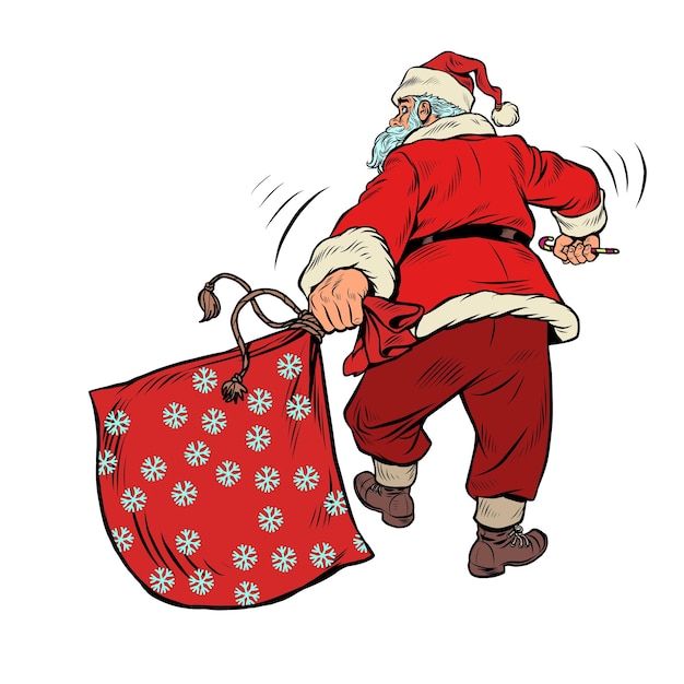 Weihnachtsmann mit einer leeren tüte mit geschenken weihnachten und neujahr winterferien