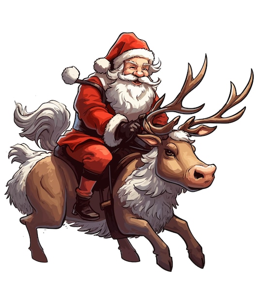 Vektor weihnachtsmann reitet auf einem hirsch illustration auf weißem hintergrund