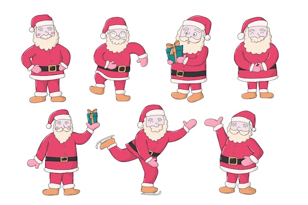 Weihnachtsmann-set doodles cartoon-clip-art-aufkleber für plakate drucker karten sublimationszeichen