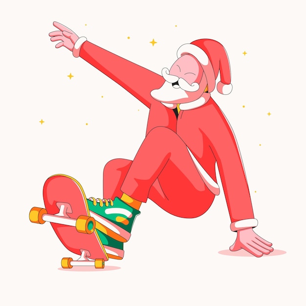 Vektor weihnachtsmann-skateboard-illustrationsvektor