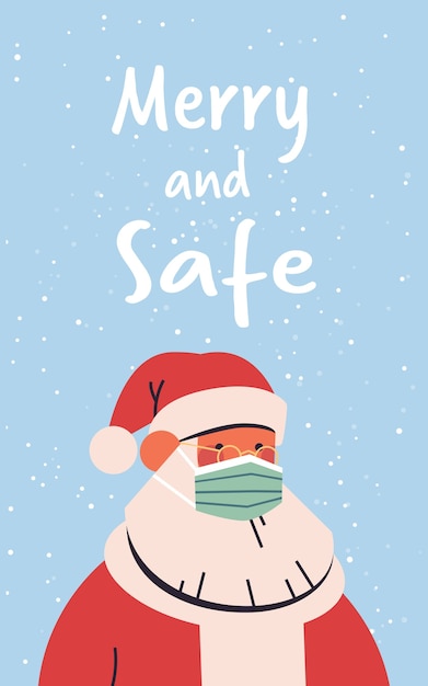 Weihnachtsmann trägt maske, um coronavirus-pandemie neujahrsweihnachtsferien coronavirus-quarantäne-konzept porträt vertikale vektor-illustration zu verhindern