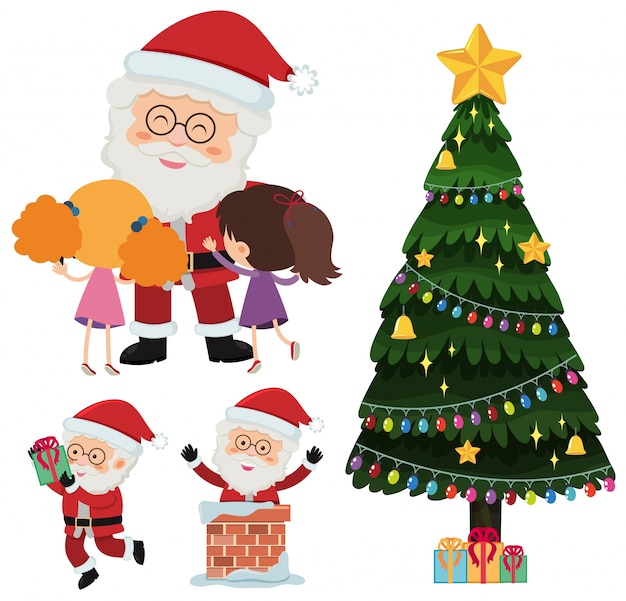 Weihnachtsmann und glückliche kinder mit geschenken