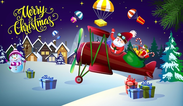 Weihnachtsmann und im flugzeug frohe weihnachten und frohes neues jahr 