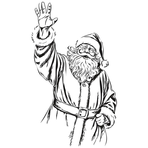Vektor weihnachtsmann vector cartoon handgezeichnetes vintage-spielendesign für weihnachten themen schwarz-weiß isolierte vector-tinte umrisse vorlage für grußkarten poster einladung logo