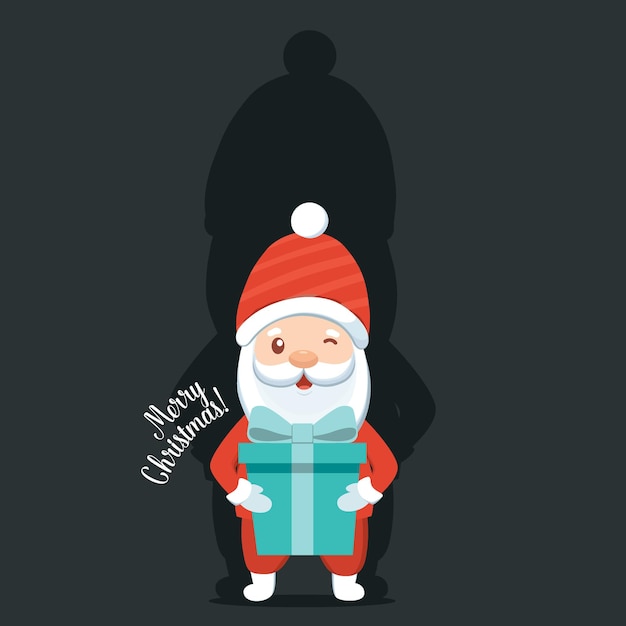 Weihnachtsmann-weihnachtsmann-karikatur lokalisiert auf schwarz mit schatten