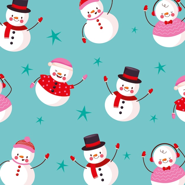Weihnachtsmusterhintergrund mit schneemann und sternen .vector illustration