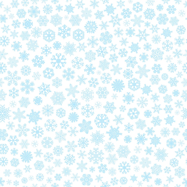 Vektor weihnachtsnahtloses muster aus kleinen schneeflocken, hellblau auf weiß