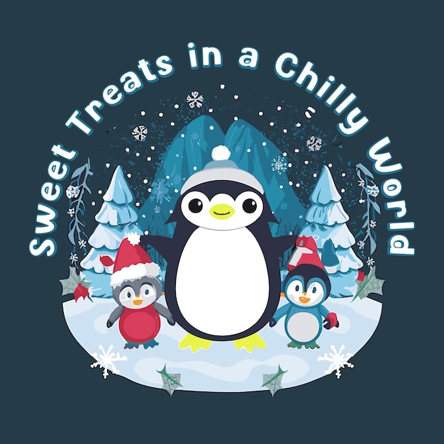Vektor weihnachtspinguine kleine kinder winterwunderland tshirt logo desing kostenloser vektor