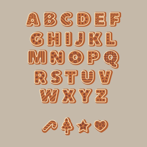 Weihnachtsplätzchen abc alphabet in großbuchstaben sammlung