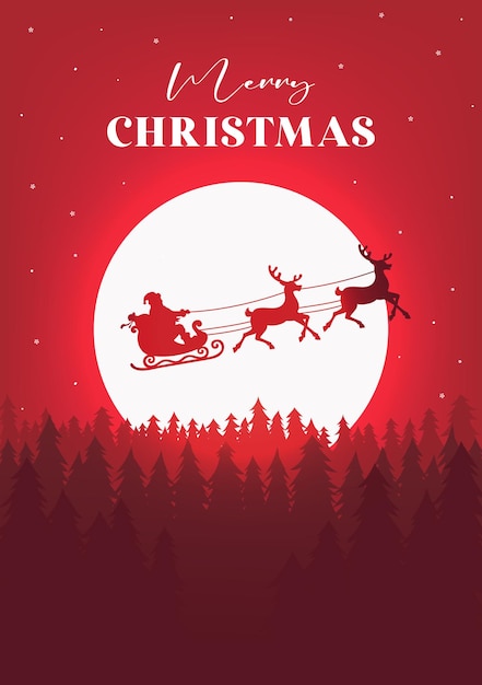 Weihnachtsplakatentwurf Weihnachten-Rentierkarre, die über den Wald fliegt