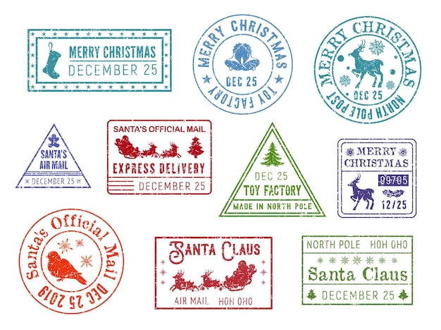 Vektor weihnachtspost weihnachtsmann-briefmarken