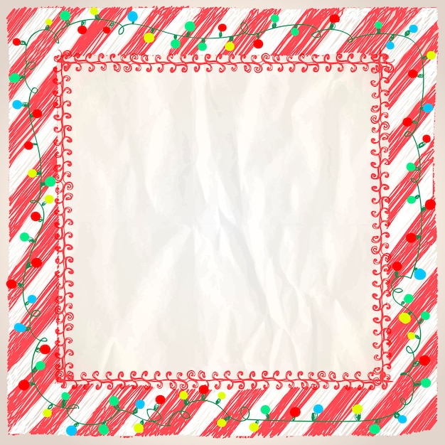 Weihnachtsrahmen mit Girlandenlichtern und roten Streifen leeres Papierhintergrundgekritzelvektormodell