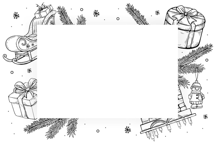 Vektor weihnachtsrahmen schwarz-weiß vintage-stil skizzendruck poster-banner-vorlage