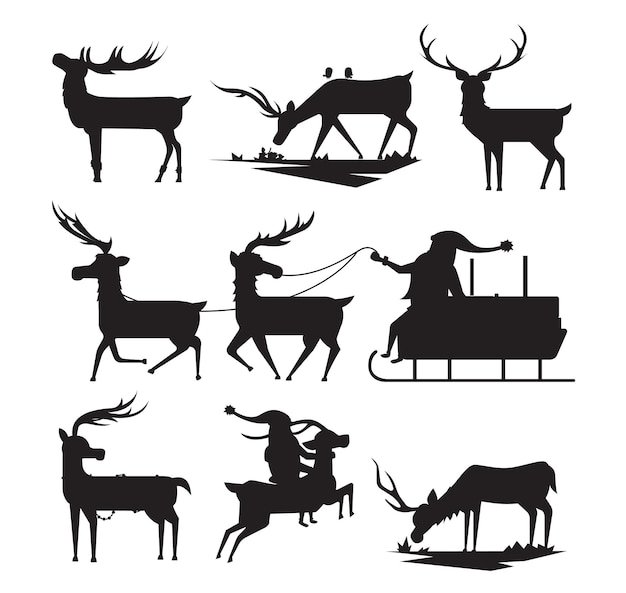 Weihnachtsrotwild stellte lokalisierte Vektorschattenbilder ein
