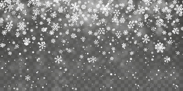 Weihnachtsschnee. fallende schneeflocken auf transparentem hintergrund. schneefall. vektor-illustration.