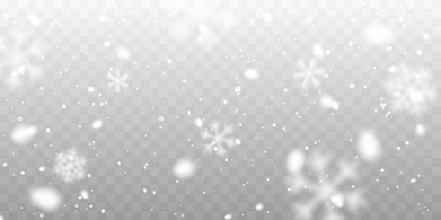 Weihnachtsschnee. Fallende Schneeflocken auf transparentem Hintergrund. Schneefall. Vektor-Illustration.