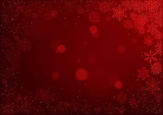 Weihnachtsschneeflocken auf rotem bokeh-hintergrund