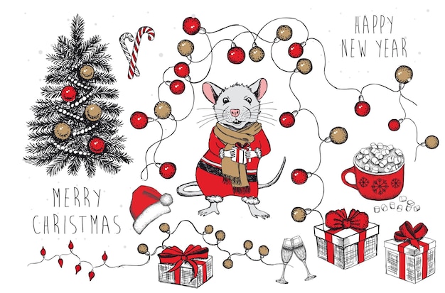 Weihnachtsset Neujahrskarte Hand gezeichnete Illustration