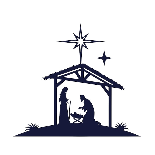 Weihnachtssilhouette Geburt zeitlose Urlaubsszene Kunstillustration