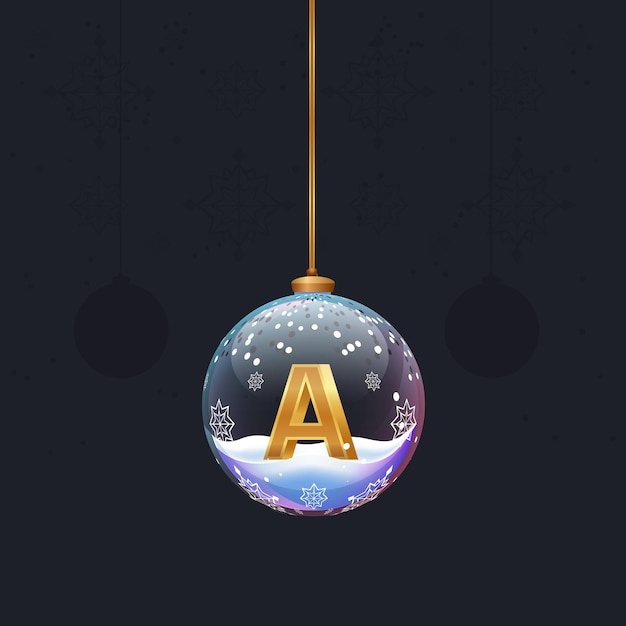 Vektor weihnachtsspielzeug-glaskugel mit einem goldenen 3d-buchstaben a im weihnachtsbaumschmuck des neuen jahres