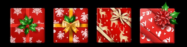 Weihnachtsurlaub geschenkbox set vektor weihnachten realistische geschenkpaket draufsicht winter neujahr