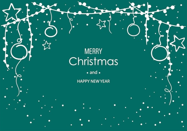 Weihnachtsvektordekorative Illustration mit Text- und Schneeflockengirlande auf einem grünen Hintergrund