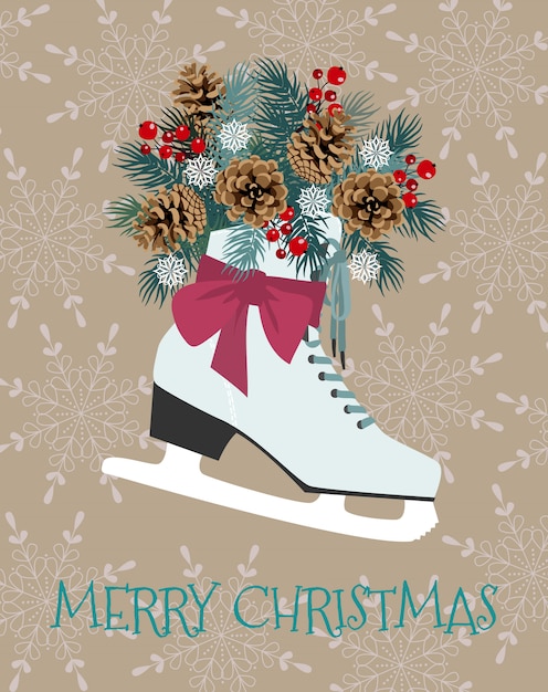 Vektor weihnachtsvektorillustration mit winterrochen, tannenzweigen, pinecone und beere