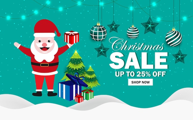 Weihnachtsverkauf für Geschenke Weihnachten mit Geschenken Santa Claus kündigt Feiertagsrabatt an