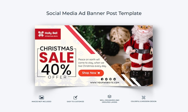 Weihnachtsverkaufsangebot social media facebook-werbebanner beitragsvorlage premium-vektor