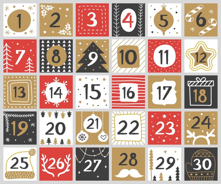 Vektor weihnachtszahlen. joy lustiger schriftzug geometrische runde formen festlicher konzeptkalender nummeriert aktuellen vektor für feierplakate. weihnachtszahlenkalender dezember, countdown bis zur feiertagsillustration