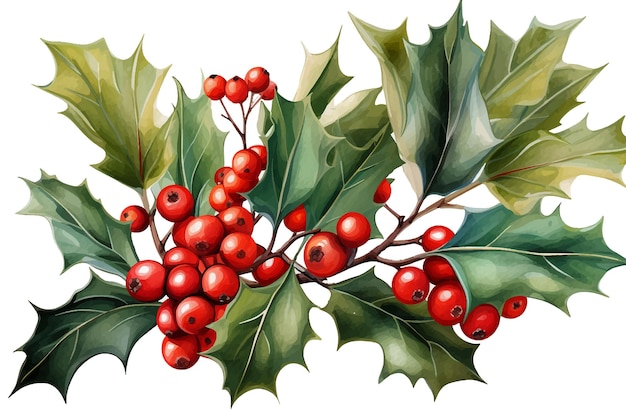 Vektor weihnachtszweig holly auf weißem hintergrund aquarell botanische illustration vintage bild